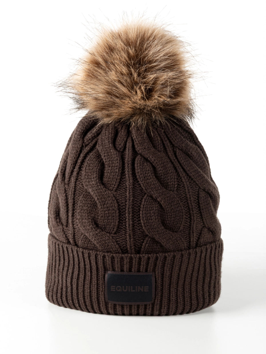 CAPPELLO LAVORATO A MAGLIA CON PONPON EQUILINE